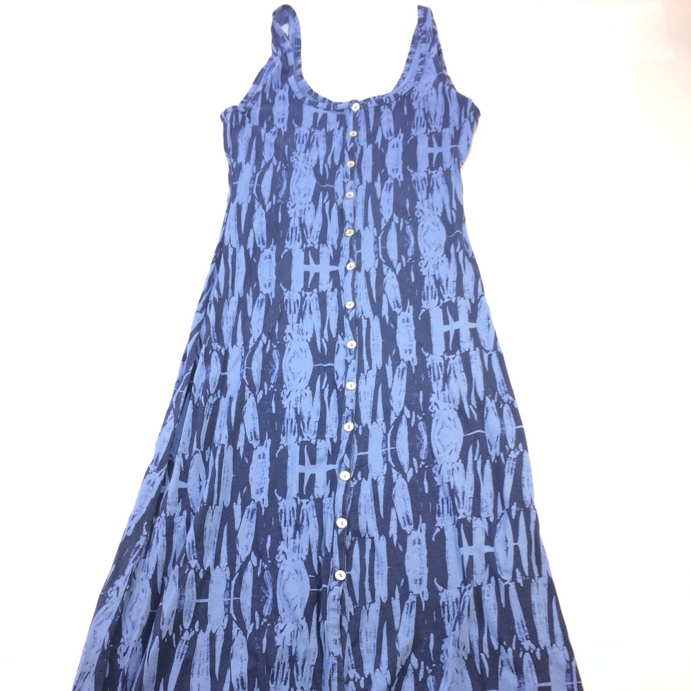 Threads 4 Thought. Button Dress. Blue Midi.